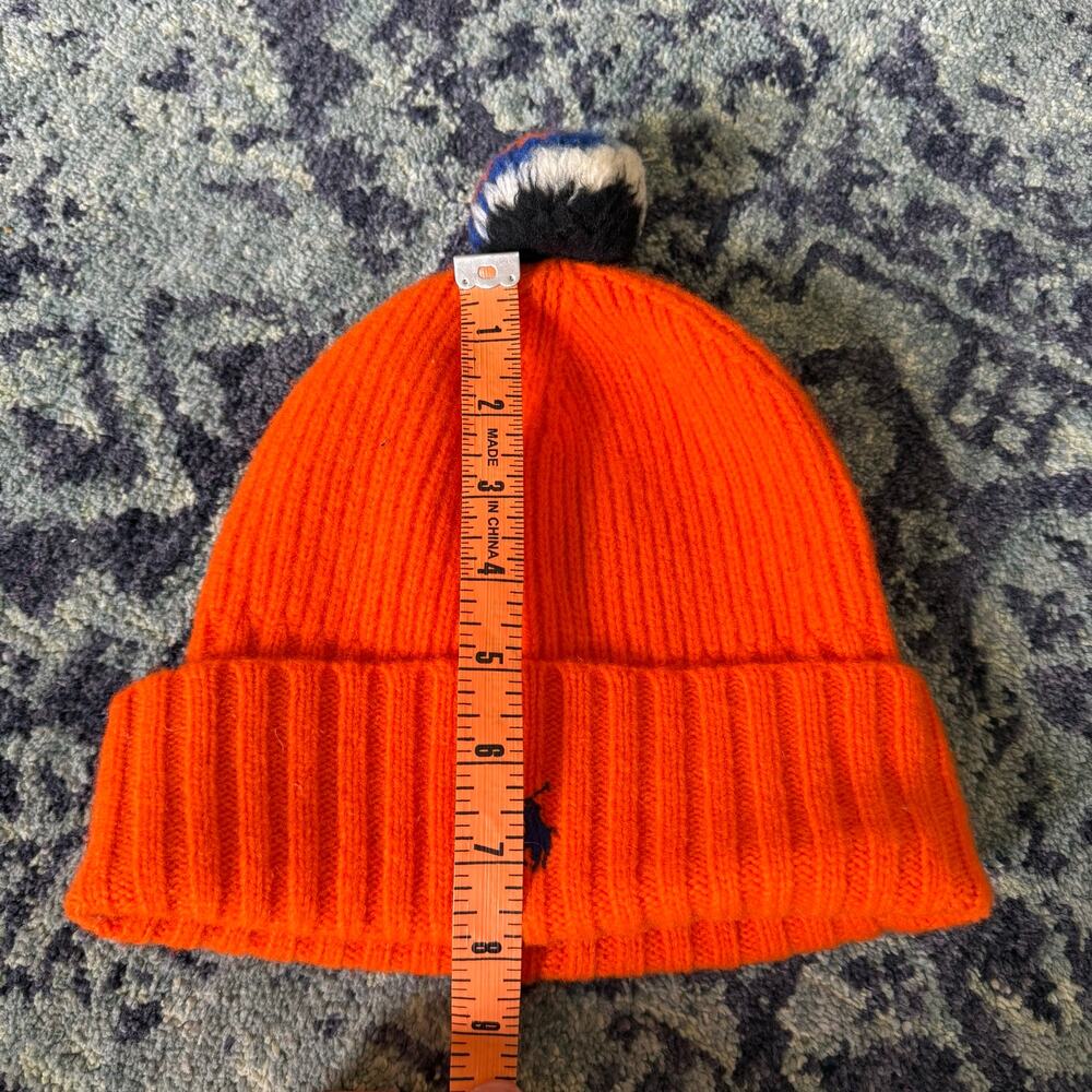 POLO Ralph Lauren Kid’s Wool Vibrant Orange Navy Blue Pony Graphic Pom Pom - Picture 7 of 7
